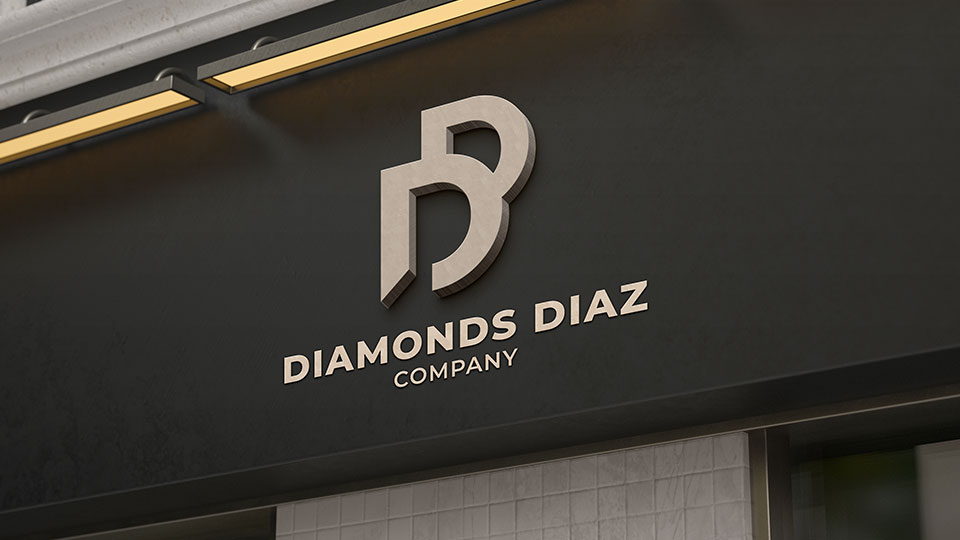 Логотип DiamondsDiaz на фасаде с подсветкой